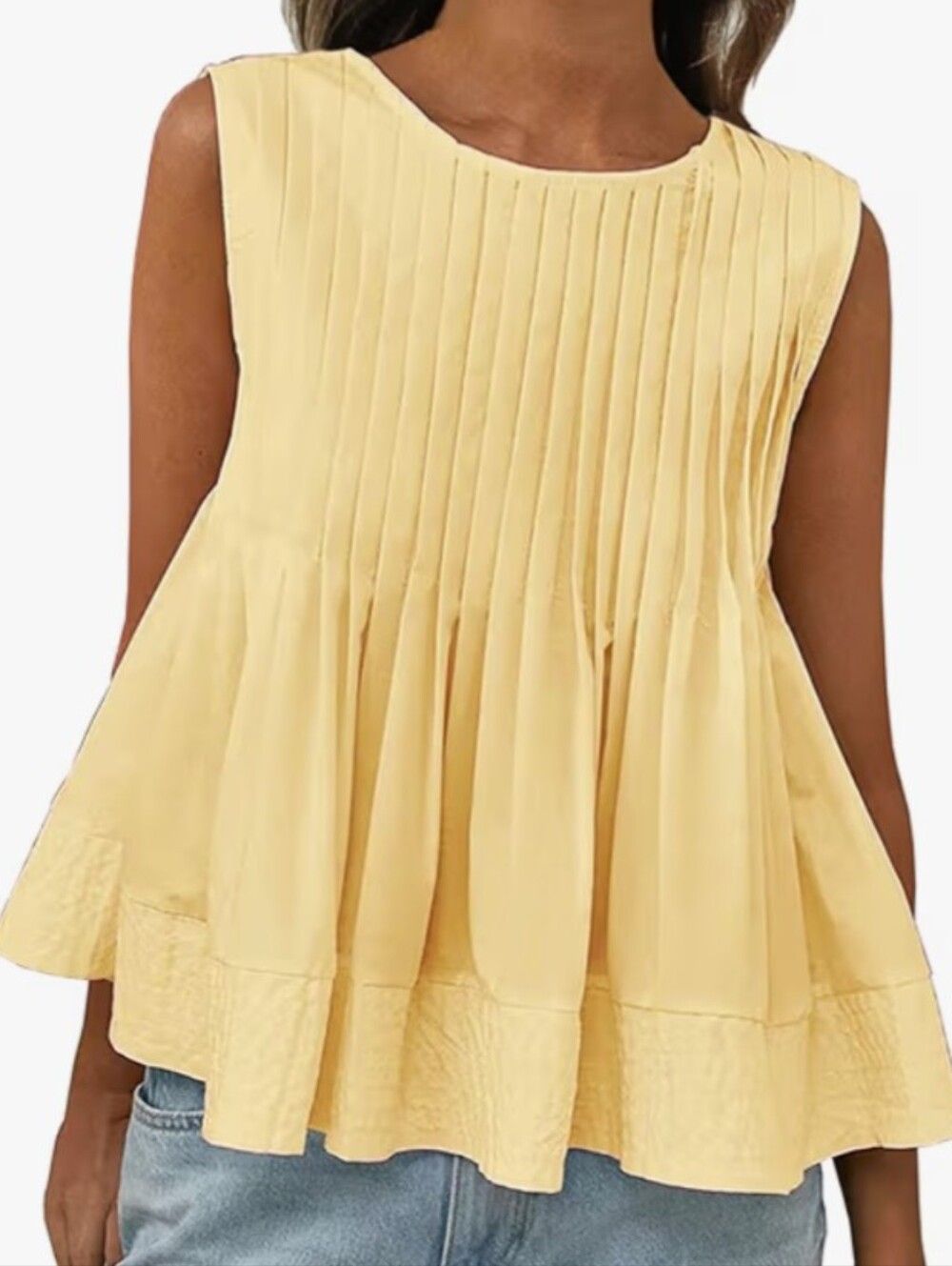Sleeveless Pleated Yellow Peplum Top